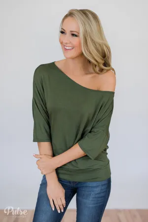 Mark My Words One Shoulder Top- Hunter Green