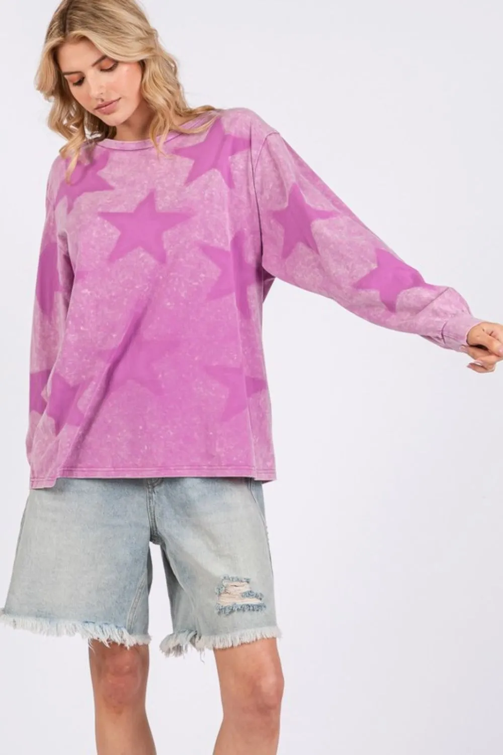 Mauve Mineral Wash Star Pattern T-Shirt