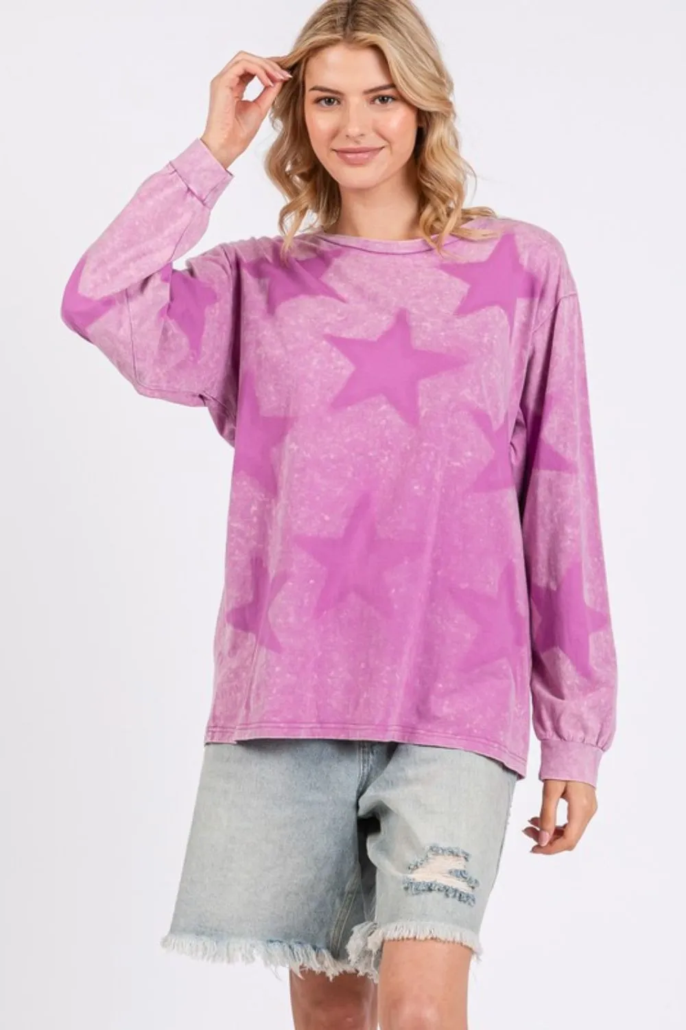 Mauve Mineral Wash Star Pattern T-Shirt