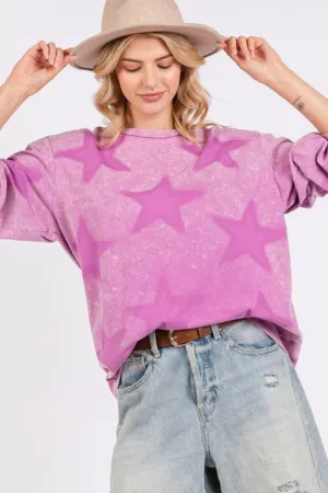 Mauve Mineral Wash Star Pattern T-Shirt
