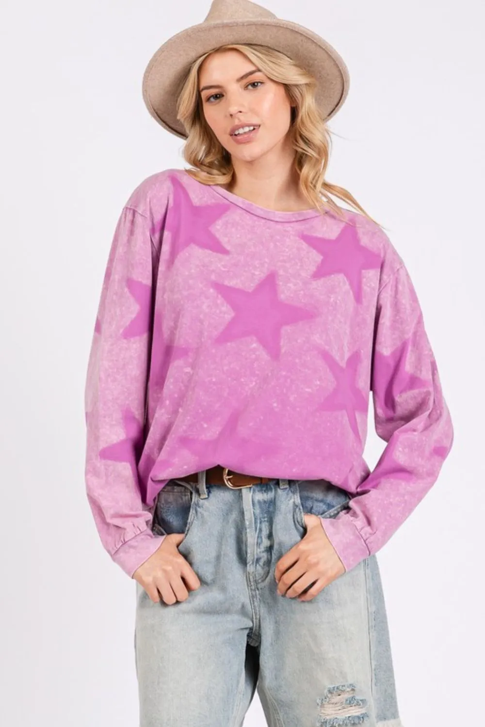 Mauve Mineral Wash Star Pattern T-Shirt
