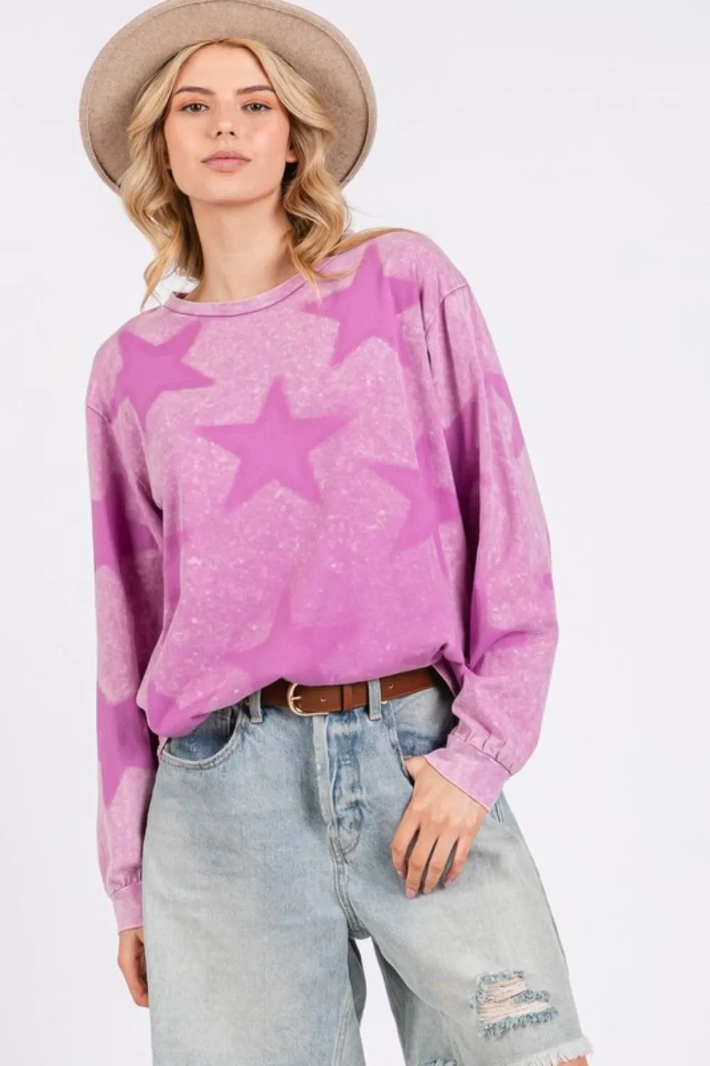 Mauve Mineral Wash Star Pattern T-Shirt