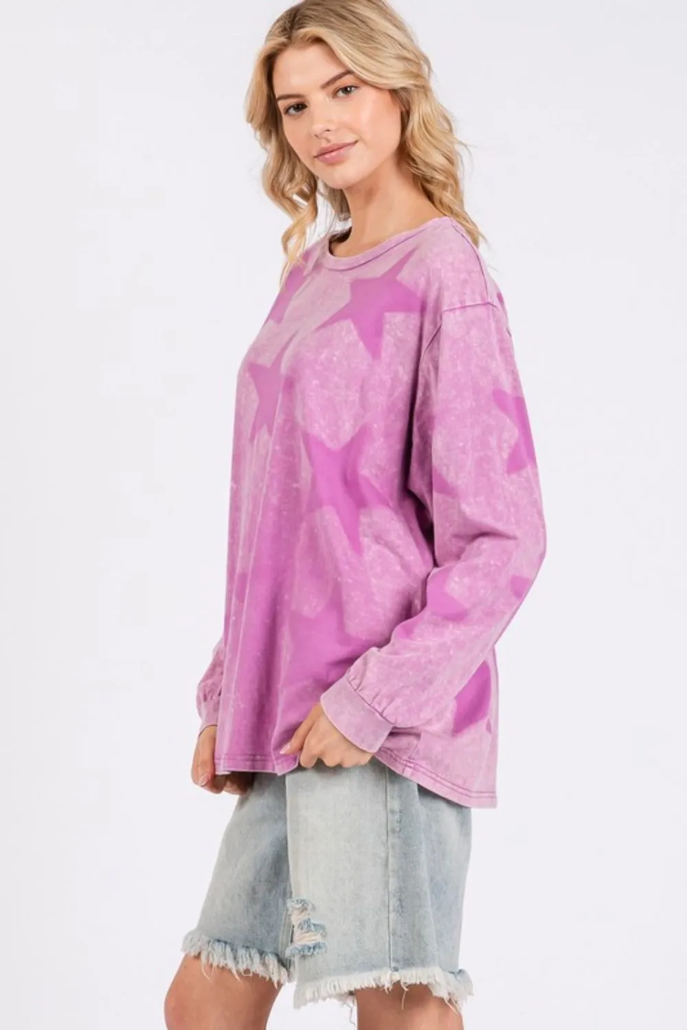 Mauve Mineral Wash Star Pattern T-Shirt