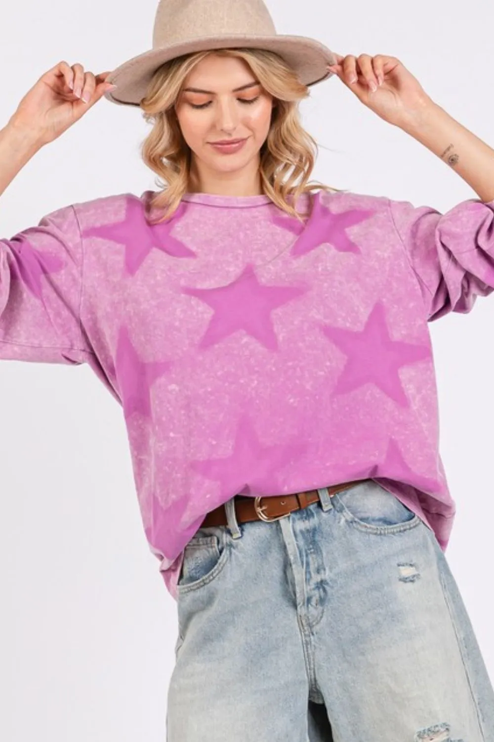 Mauve Mineral Wash Star Pattern T-Shirt
