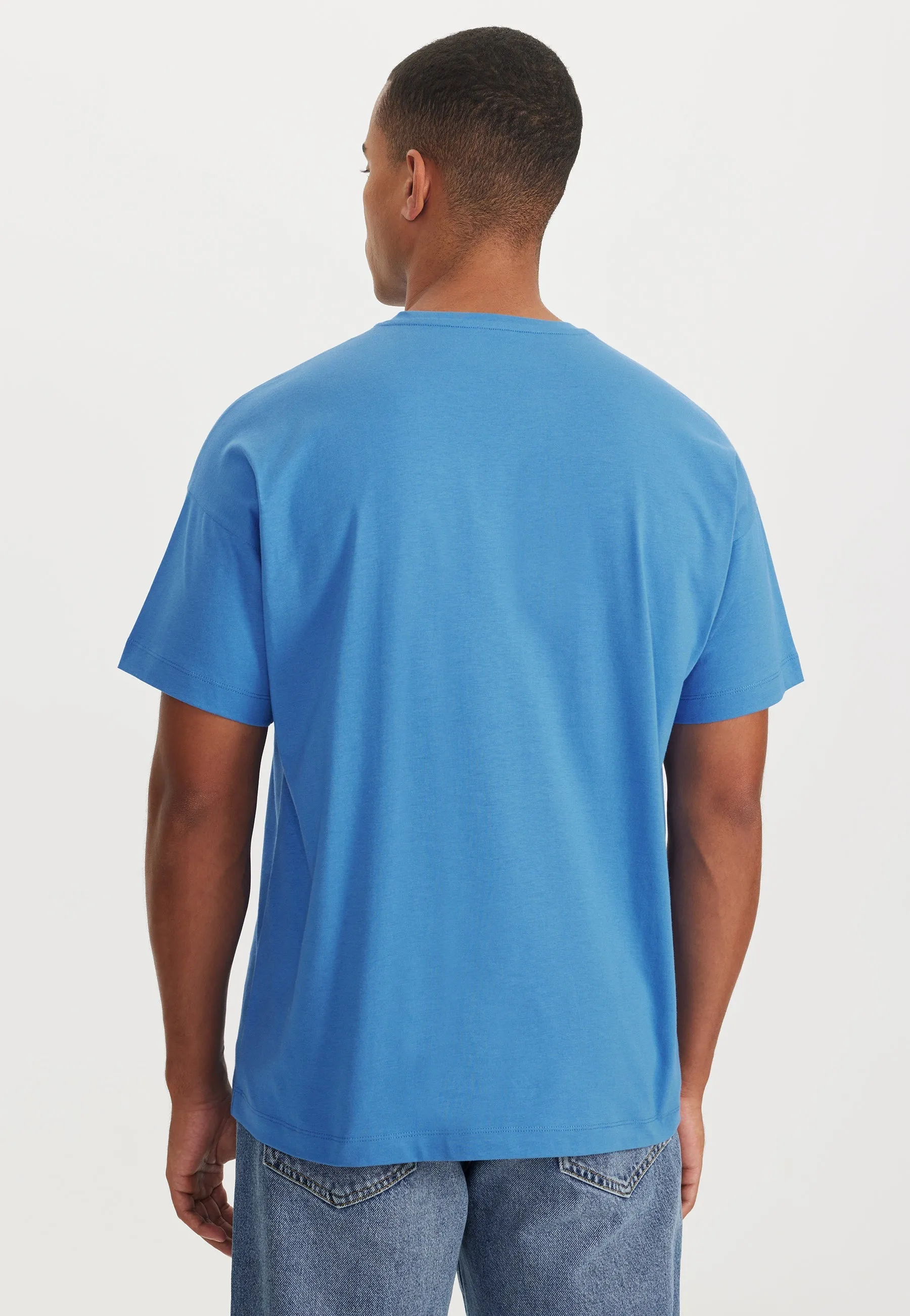 Mavi Bisiklet Yaka Oversize Fit Pamuklu Basic Erkek T-Shirt THOMAS