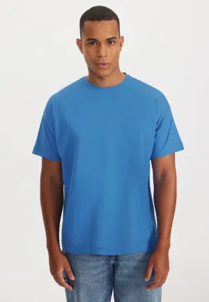 Mavi Bisiklet Yaka Oversize Fit Pamuklu Basic Erkek T-Shirt THOMAS