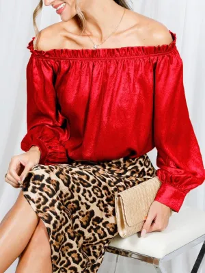 Metallic Off Shoulder Top - Red FINAL SALE