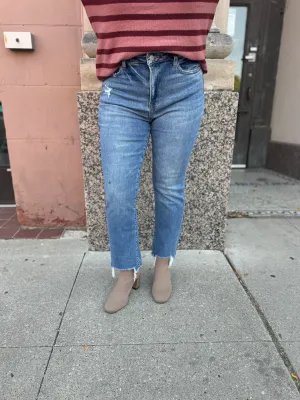 Mica Bleue High Rise Straight Leg Step Hem Jeans