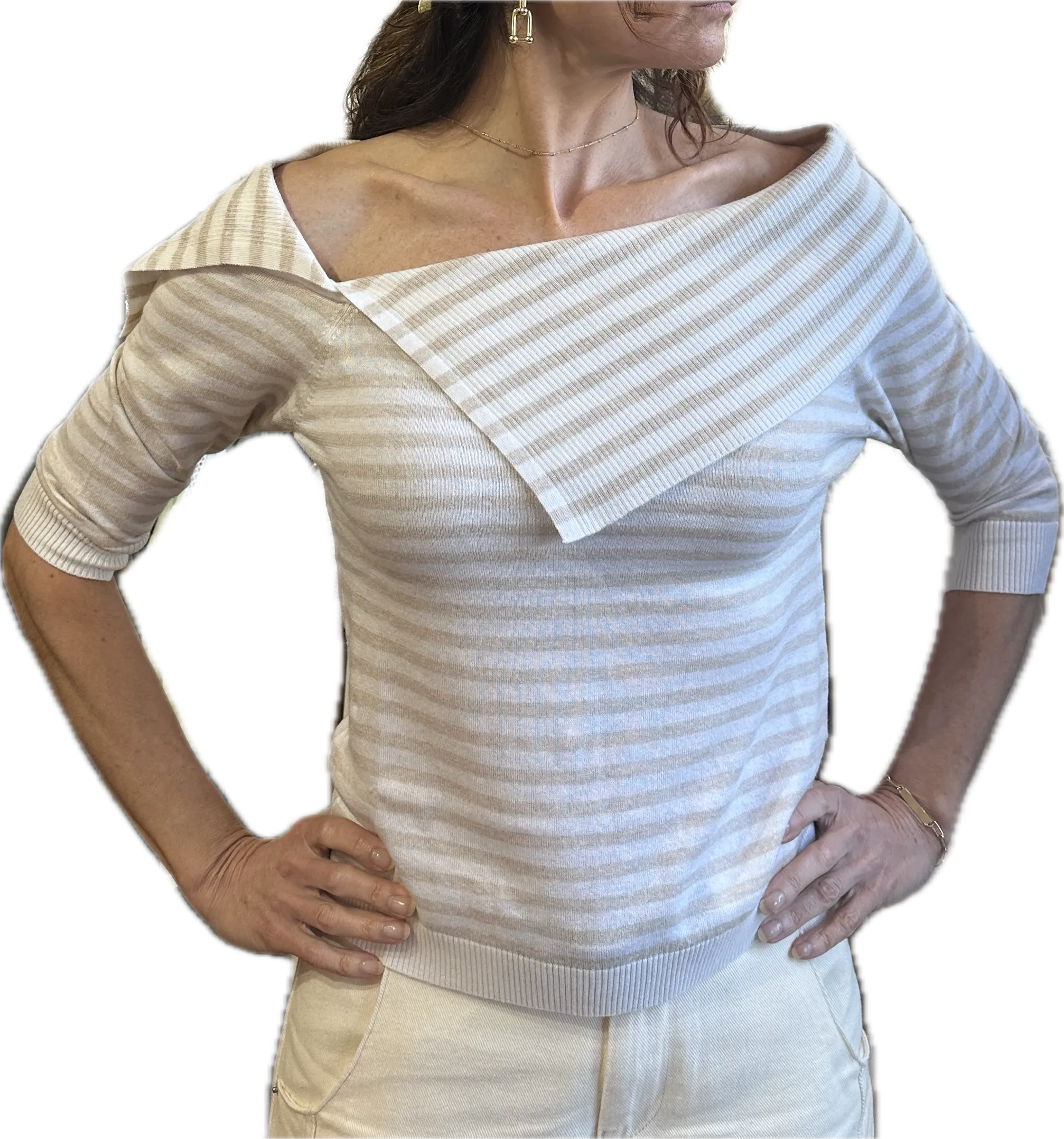 Minnie Rose Stripe Off Shoulder Top
