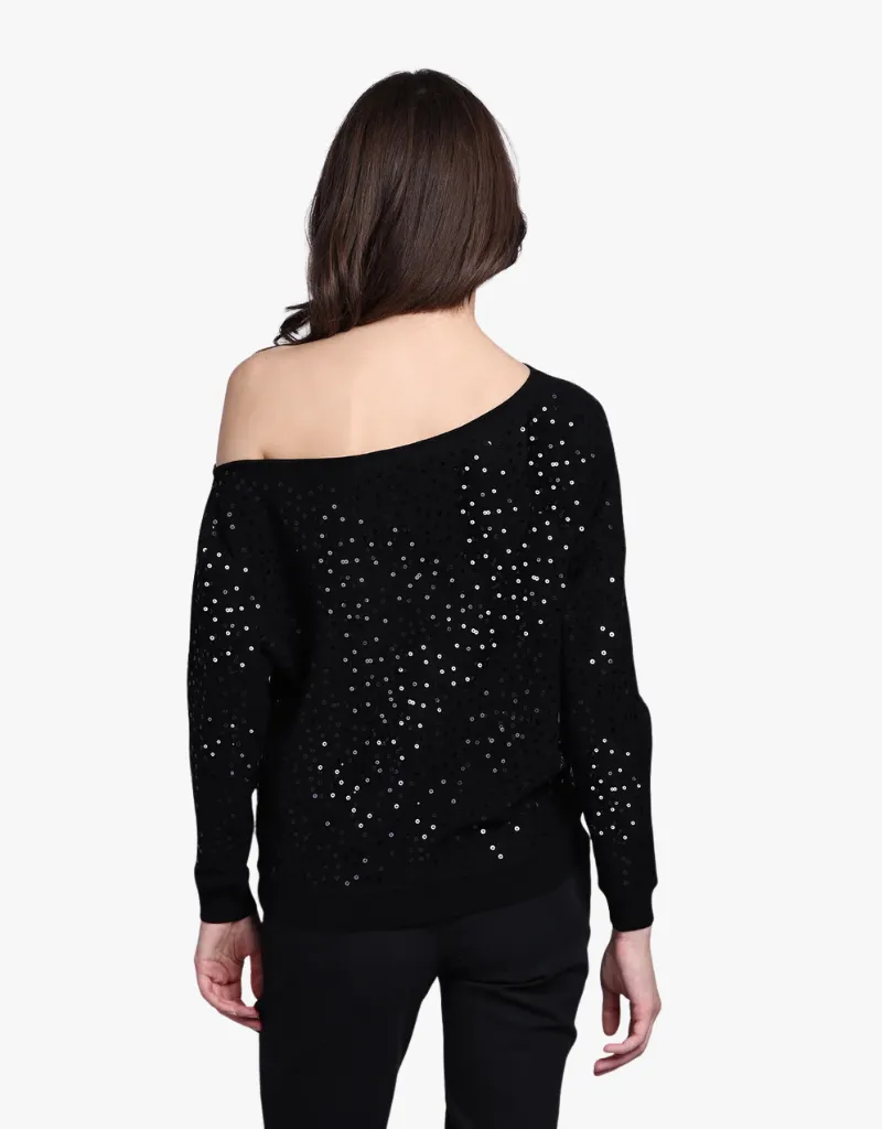 Minnie Rose Viscose Sequin Off The Shoulder in Black