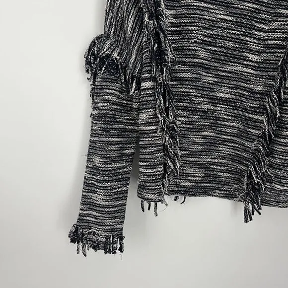 Misa Los Angeles Black White Fringe Detail Knit Pullover Sweater X-Small XS