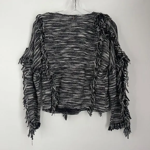 Misa Los Angeles Black White Fringe Detail Knit Pullover Sweater X-Small XS
