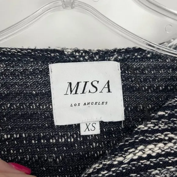 Misa Los Angeles Black White Fringe Detail Knit Pullover Sweater X-Small XS