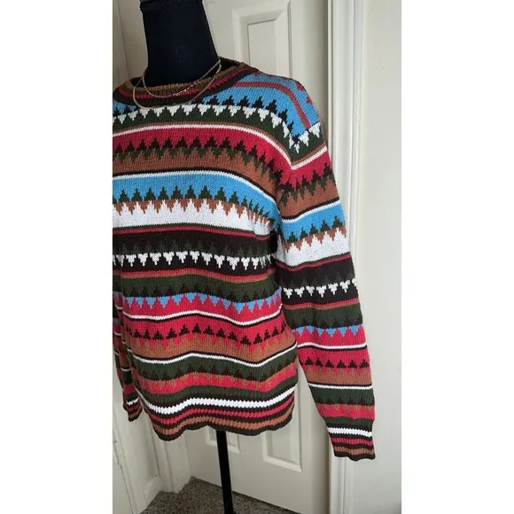 Misslook Vintage RARE Striped Fair isle geometric pullover knit sweater size M