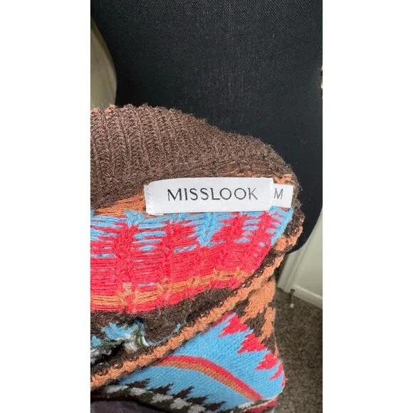 Misslook Vintage RARE Striped Fair isle geometric pullover knit sweater size M
