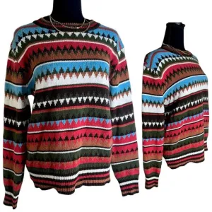 Misslook Vintage RARE Striped Fair isle geometric pullover knit sweater size M
