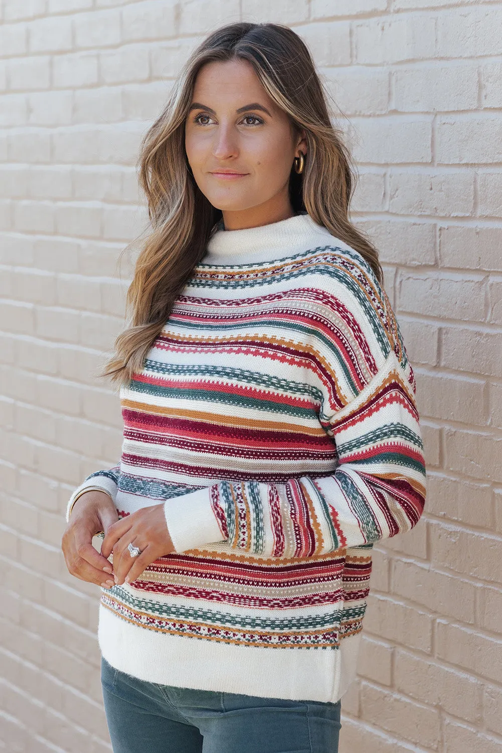 Multicolor Mixed Stripes Pullover Sweater