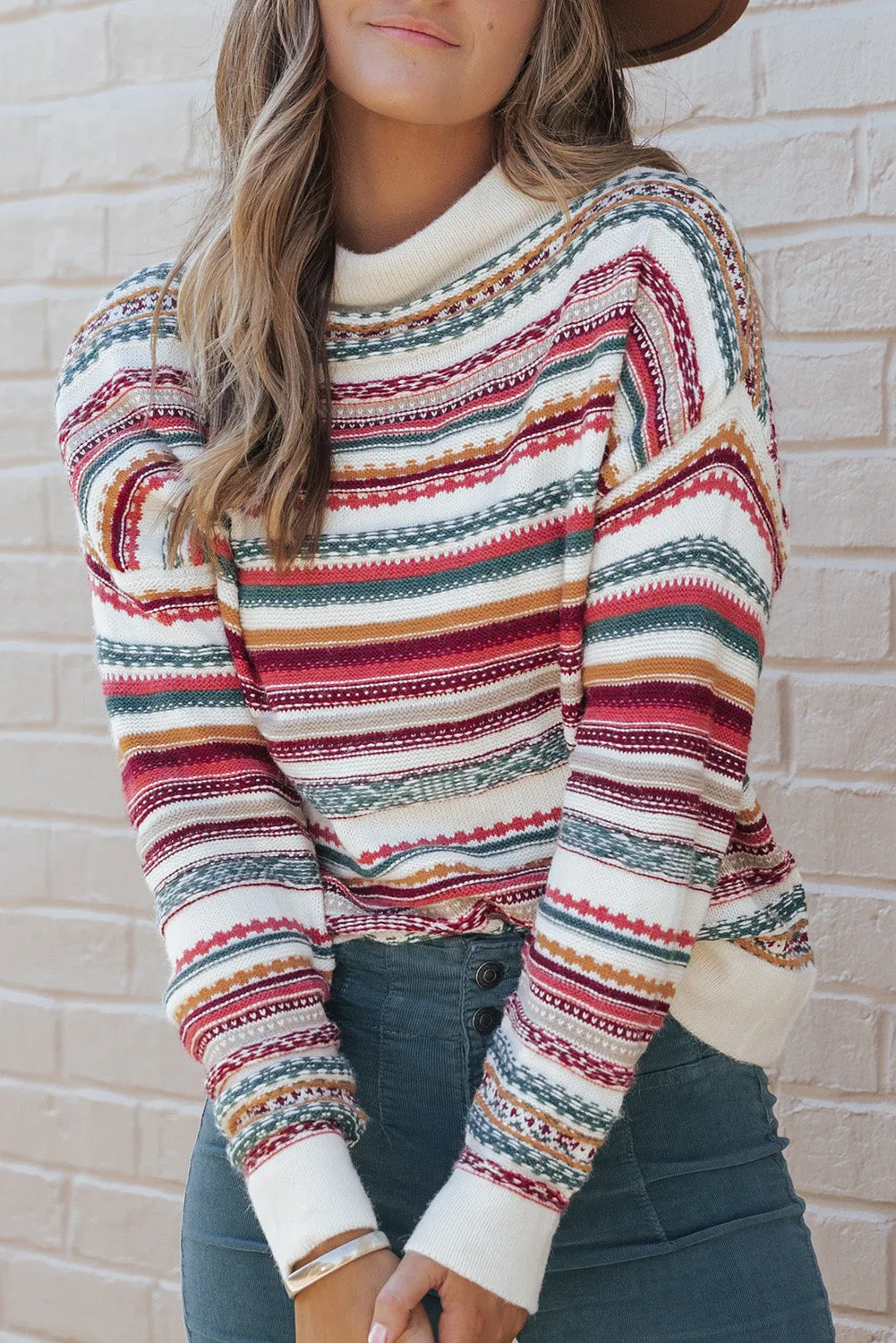 Multicolor Mixed Stripes Pullover Sweater