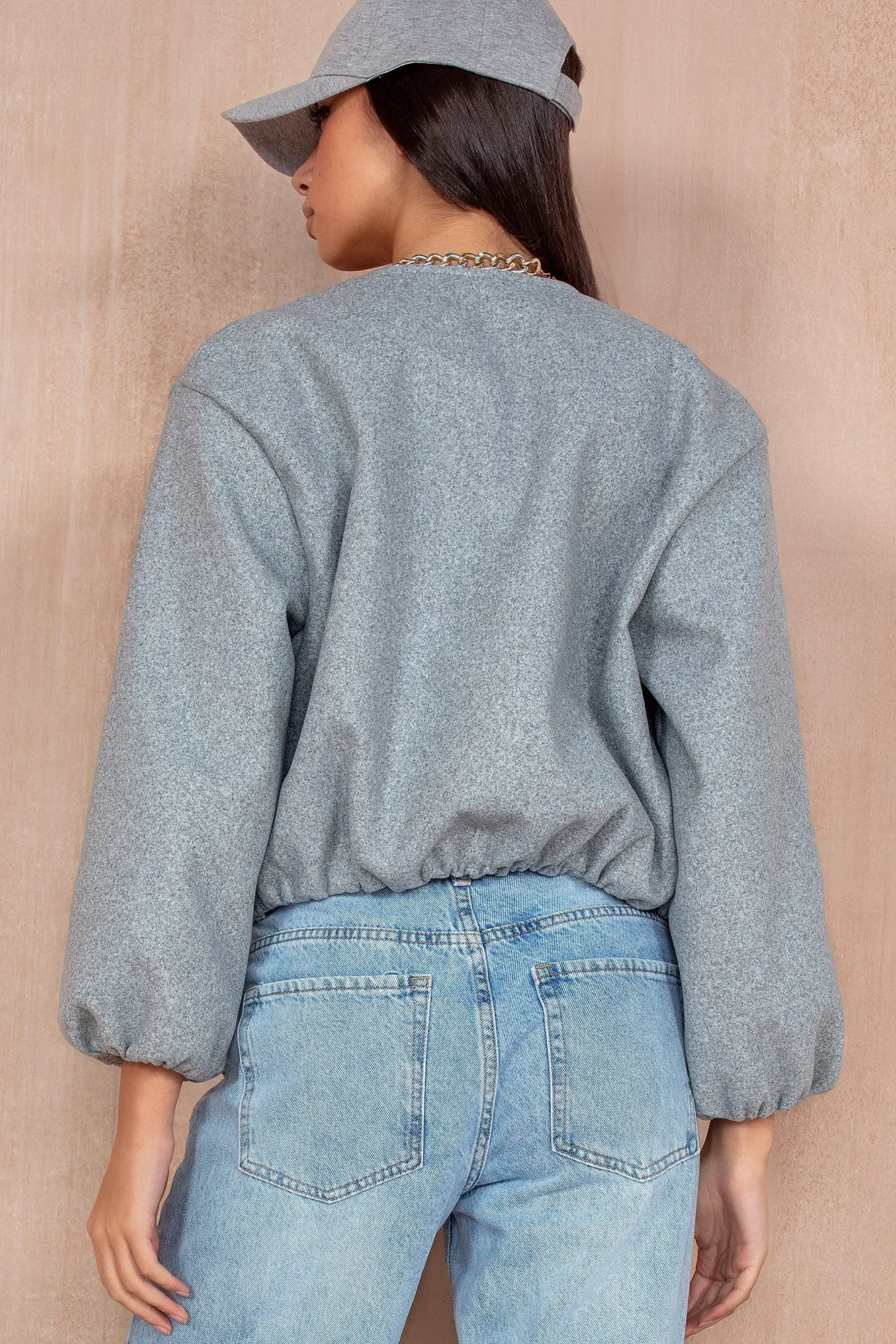 Natasha Grey Wool Bomber Jacket
