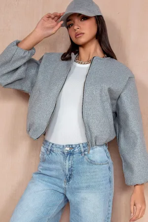 Natasha Grey Wool Bomber Jacket