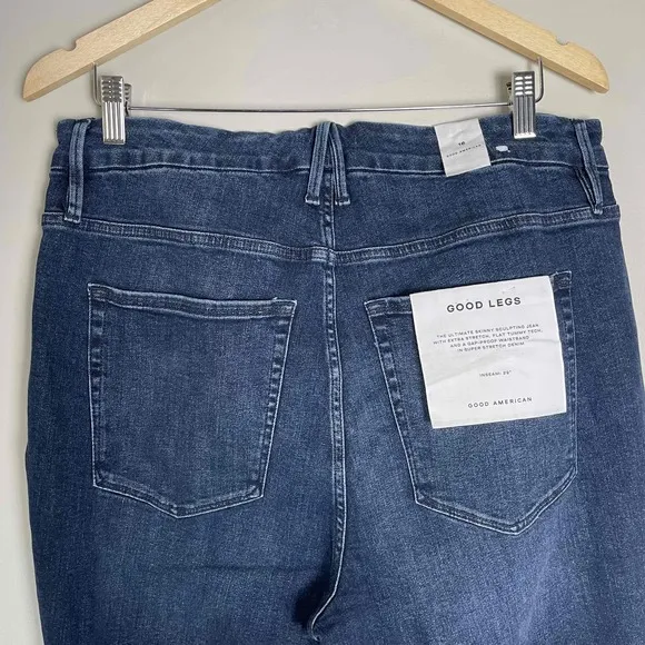 New Good American Women's Skinny Sculpting High Rise Raw Hem Luxury Jeans Sz. 16