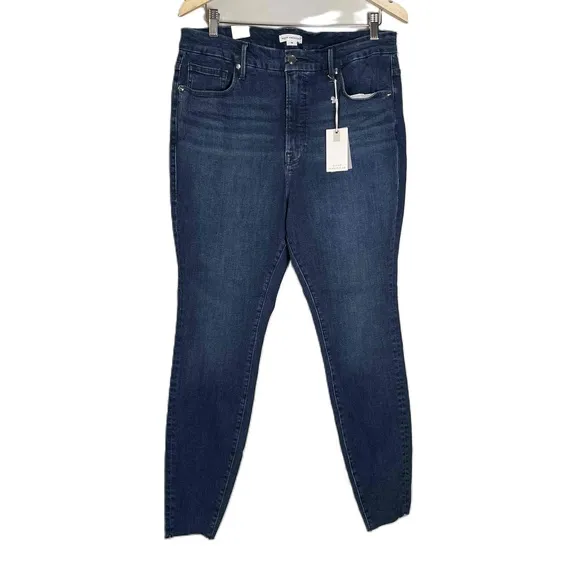 New Good American Women's Skinny Sculpting High Rise Raw Hem Luxury Jeans Sz. 16