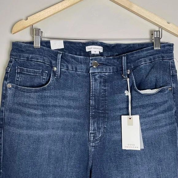 New Good American Women's Skinny Sculpting High Rise Raw Hem Luxury Jeans Sz. 16