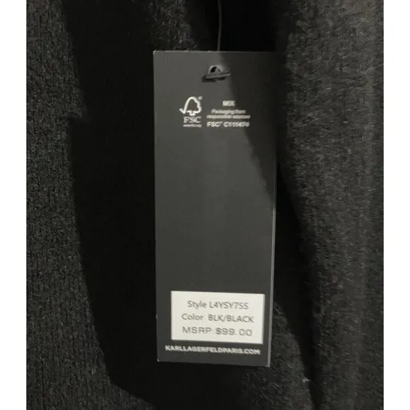 NEW Karl Lagerfeld Women’s Sz S Pullover Sweater Black Ruffle “C’est La Vie” NWT