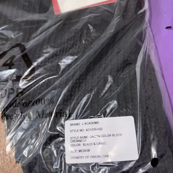 New L’Academie Dagan Color Block Crewneck Med Revolve New In Package $198