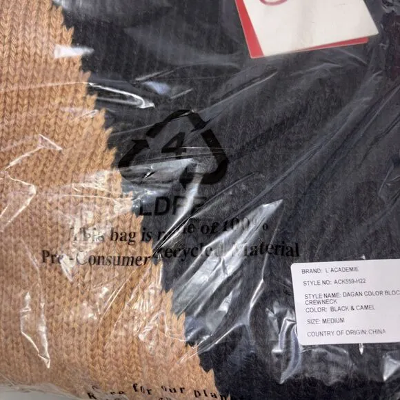 New L’Academie Dagan Color Block Crewneck Med Revolve New In Package $198