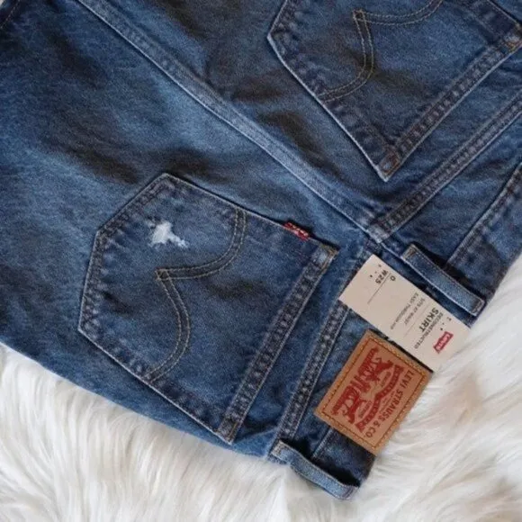 NEW Levis Deconstructed Jeans Skirt Size 25 High Rise Denim