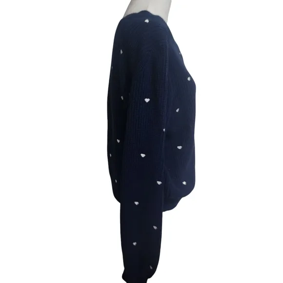 NEW Lucky Brand Crewneck Pullover Embroidered Heart Navy Sweater