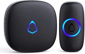 New SECRUI Wireless Doorbell, Waterproof Mini Doorbell 1,000ft Range 110dB Mute Mode 58 Door Chimes & Colorful LED Flashing - Black