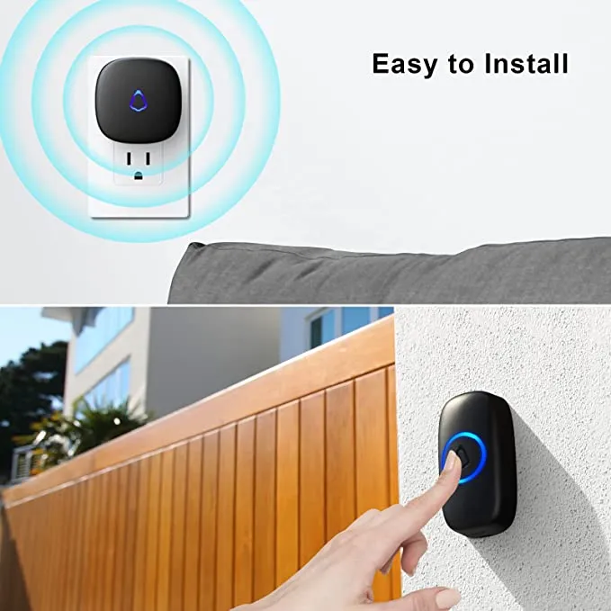 New SECRUI Wireless Doorbell, Waterproof Mini Doorbell 1,000ft Range 110dB Mute Mode 58 Door Chimes & Colorful LED Flashing - Black