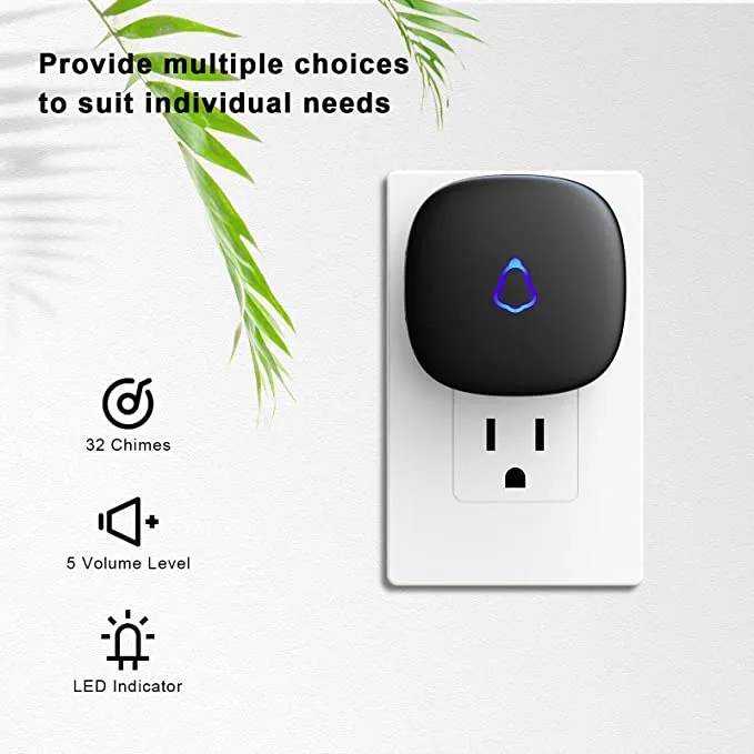 New SECRUI Wireless Doorbell, Waterproof Mini Doorbell 1,000ft Range 110dB Mute Mode 58 Door Chimes & Colorful LED Flashing - Black