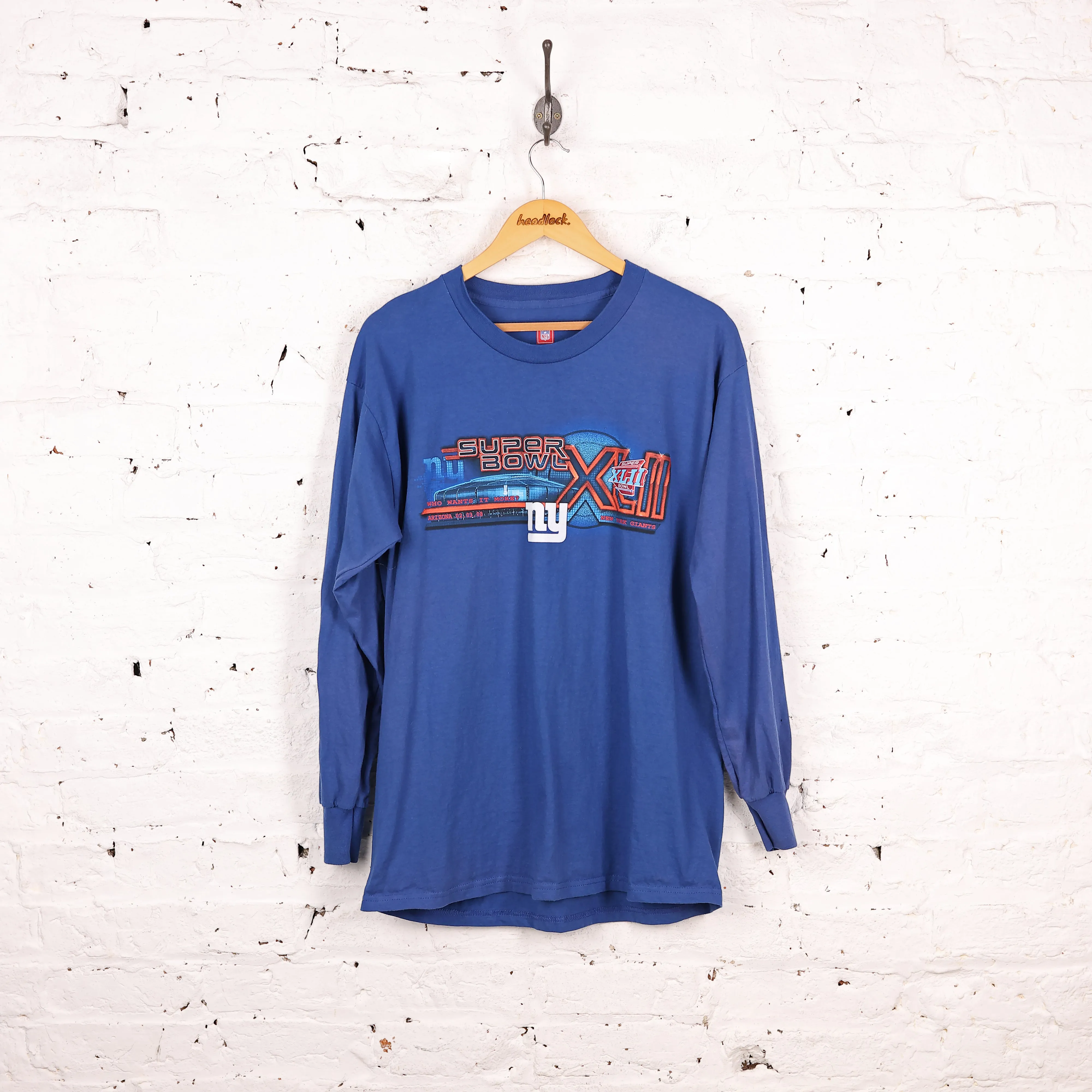 New York Giants Super Bowl Long Sleeve T Shirt - Blue - L