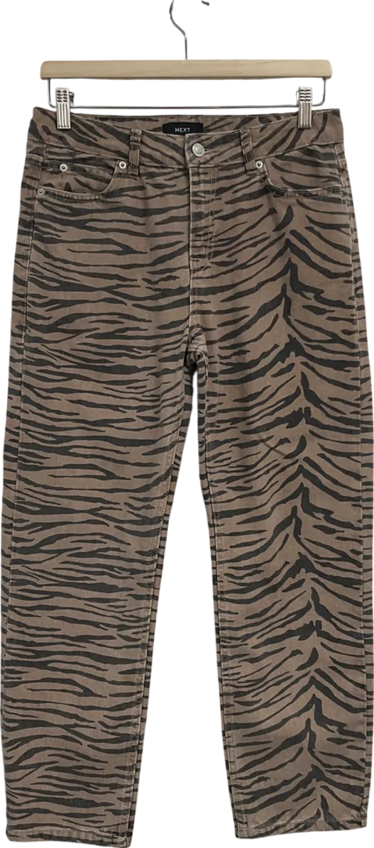 Next Beige Tiger Print Straight Leg 100% Cotton Jeans UK 8