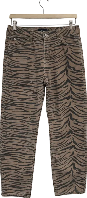 Next Beige Tiger Print Straight Leg 100% Cotton Jeans UK 8