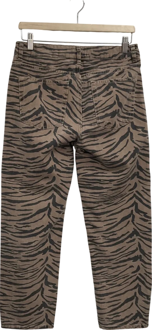 Next Beige Tiger Print Straight Leg 100% Cotton Jeans UK 8
