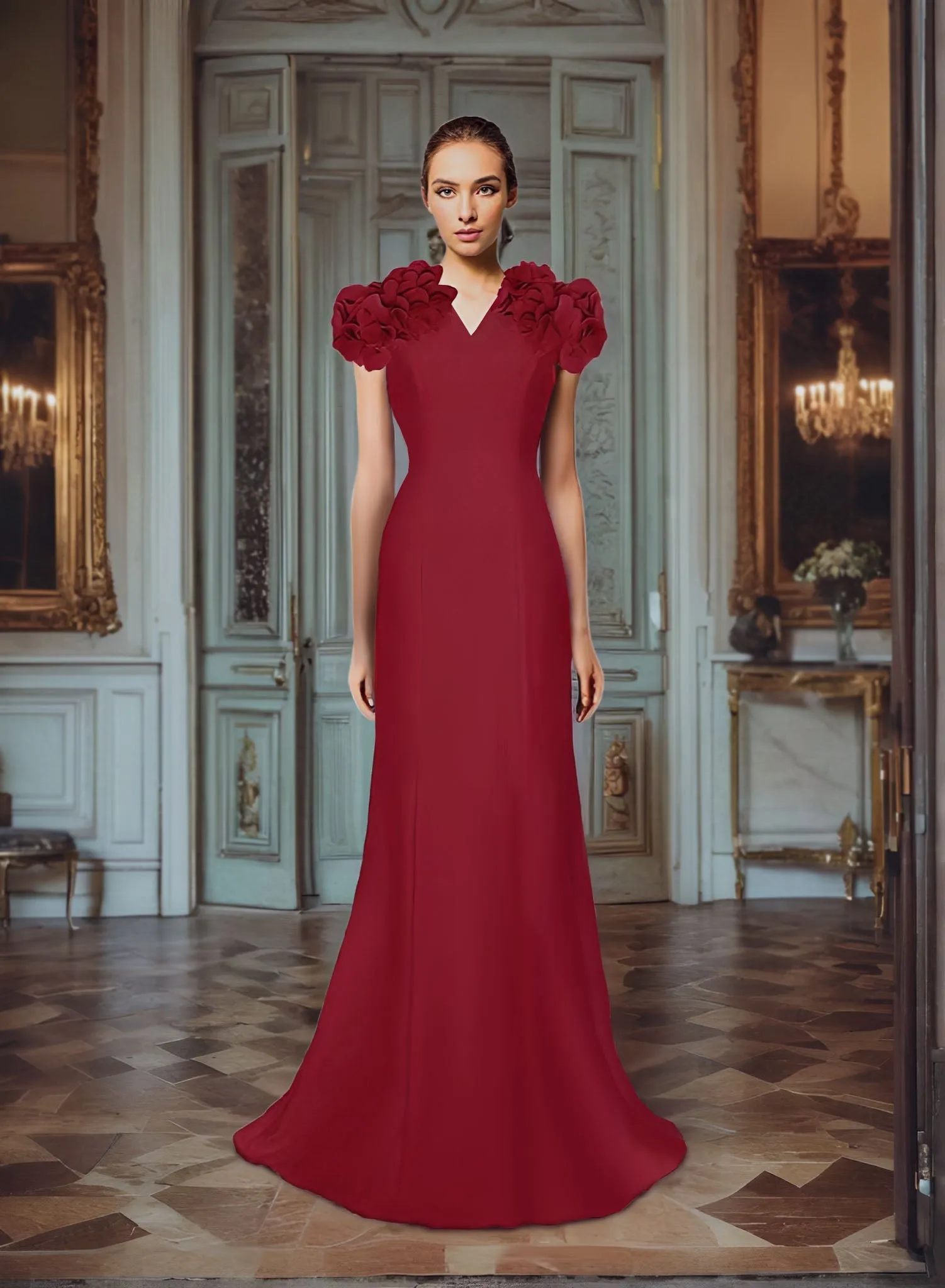 Nightingale Wedding Dress with Short Sleeve & Flowers