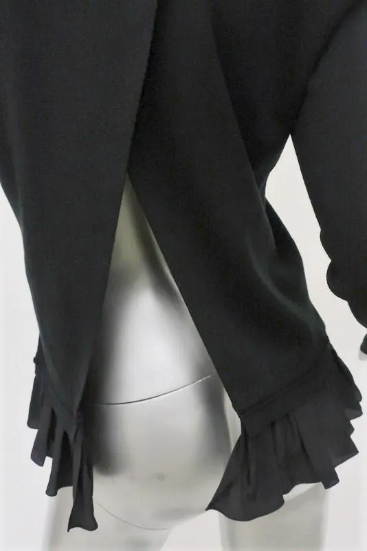 Nina Ricci Ruffle Hem Sweater Black Wool Size Medium Open-Back Pullover