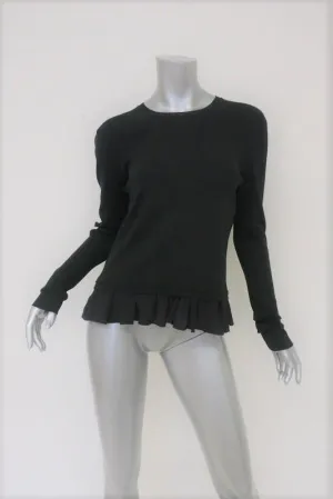 Nina Ricci Ruffle Hem Sweater Black Wool Size Medium Open-Back Pullover