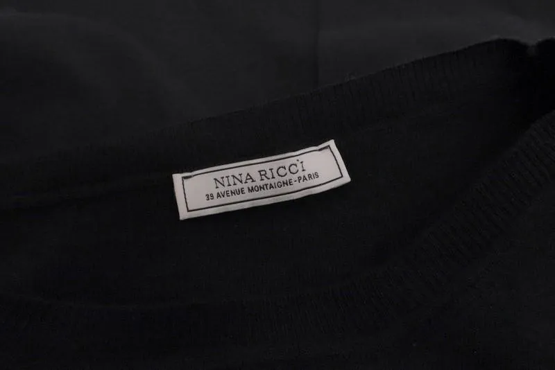 Nina Ricci Ruffle Hem Sweater Black Wool Size Medium Open-Back Pullover