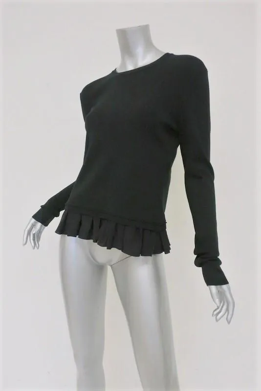 Nina Ricci Ruffle Hem Sweater Black Wool Size Medium Open-Back Pullover