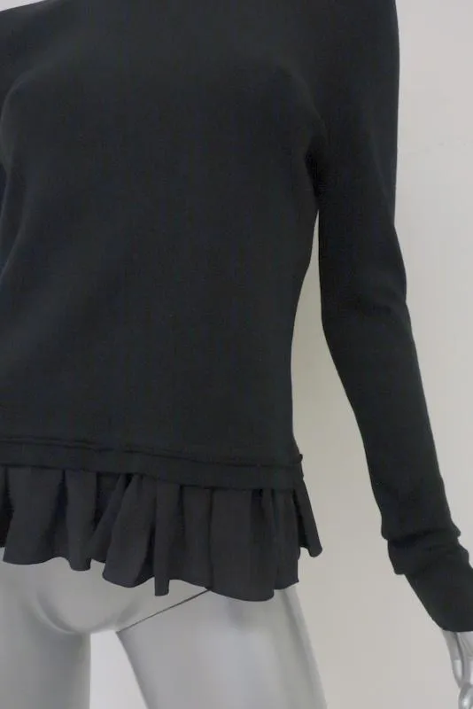 Nina Ricci Ruffle Hem Sweater Black Wool Size Medium Open-Back Pullover