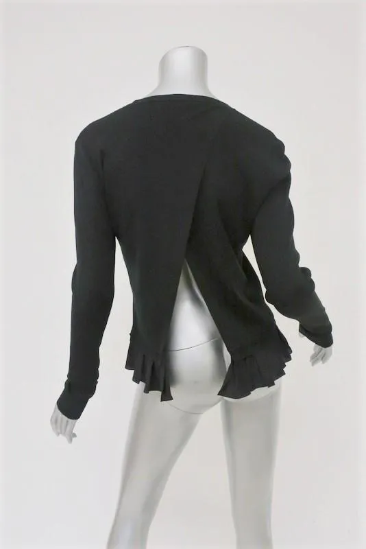 Nina Ricci Ruffle Hem Sweater Black Wool Size Medium Open-Back Pullover