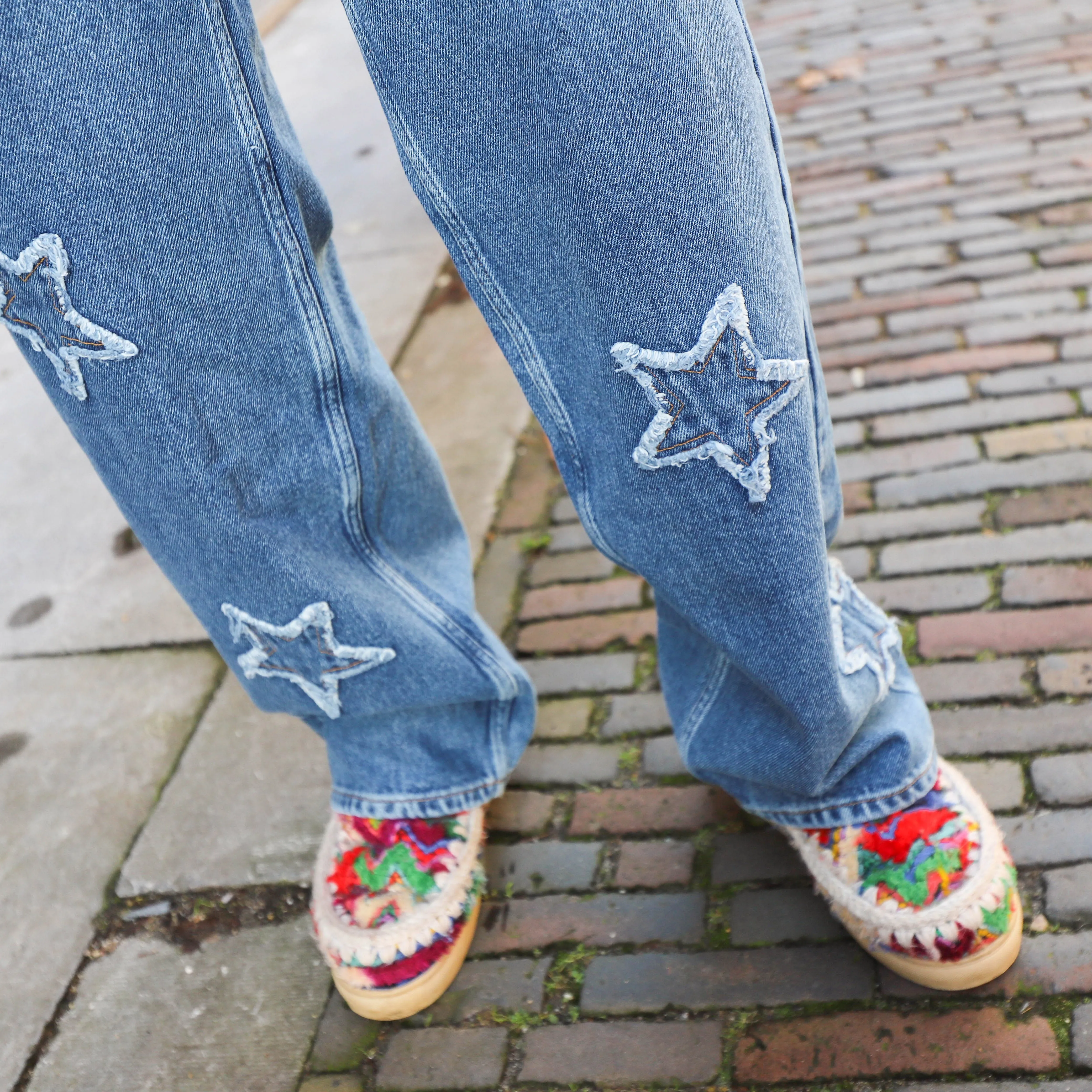 Noisy May Lonel wide star jeans medium blue