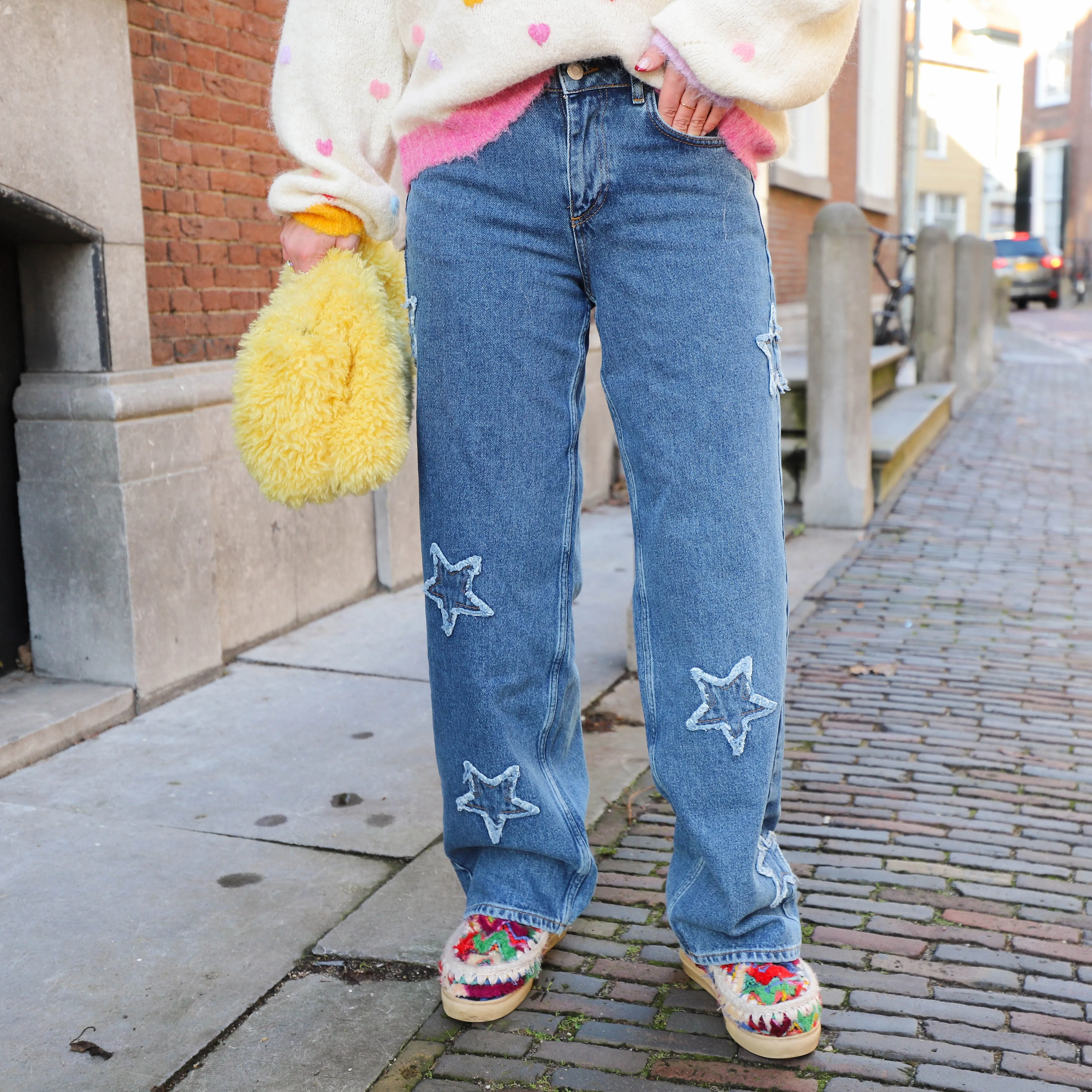Noisy May Lonel wide star jeans medium blue
