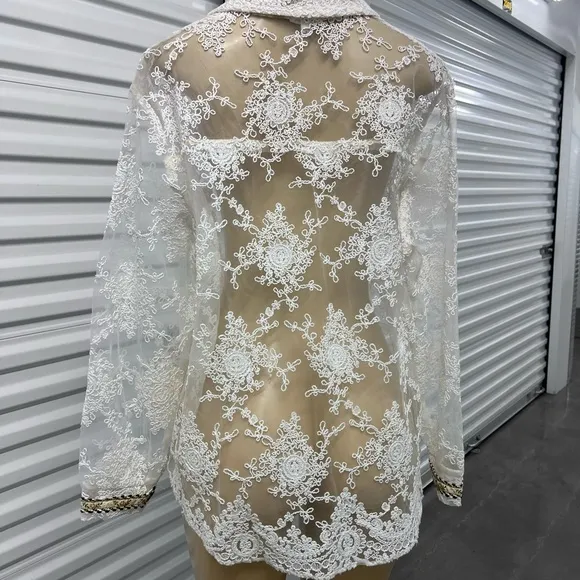 NWOT POL Sample Mesh Embellished Sheer Top
