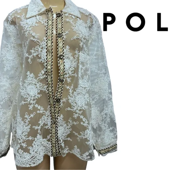 NWOT POL Sample Mesh Embellished Sheer Top